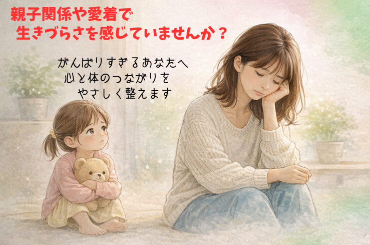 東大阪市で親子関係や愛着による不安や生きづらさに悩む方へ、自律神経との関係をやさしく解説するイメージ(親子が少し距離を感じている様子)
