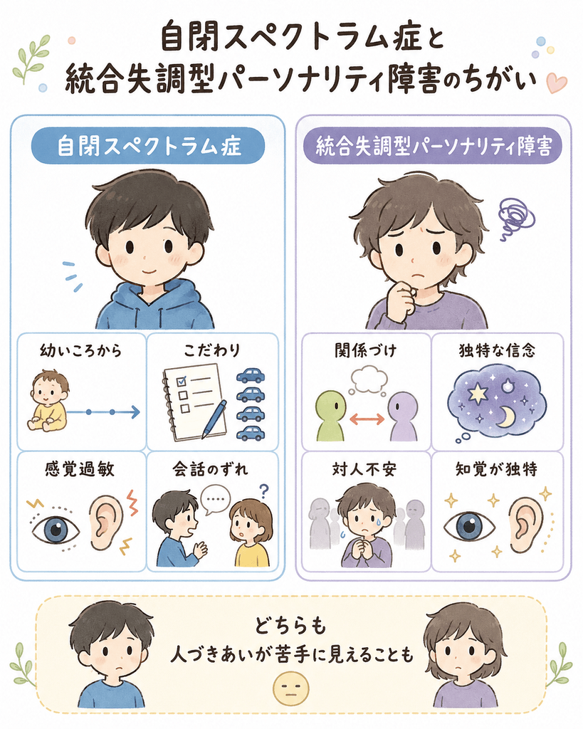 自閉スペクトラム症と統合失調型パーソナリティ障害の違い｜発達特性・関係念慮・知覚体験を比較