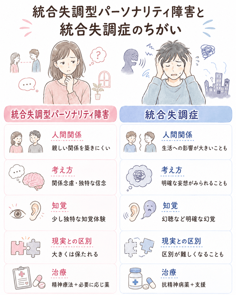 統合失調型パーソナリティ障害と統合失調症の違い｜関係念慮・妄想・幻覚・治療を比較