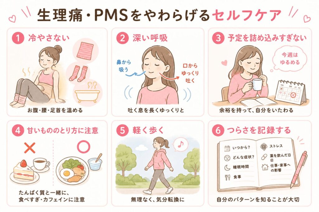 生理痛とPMSのセルフケアの解説図