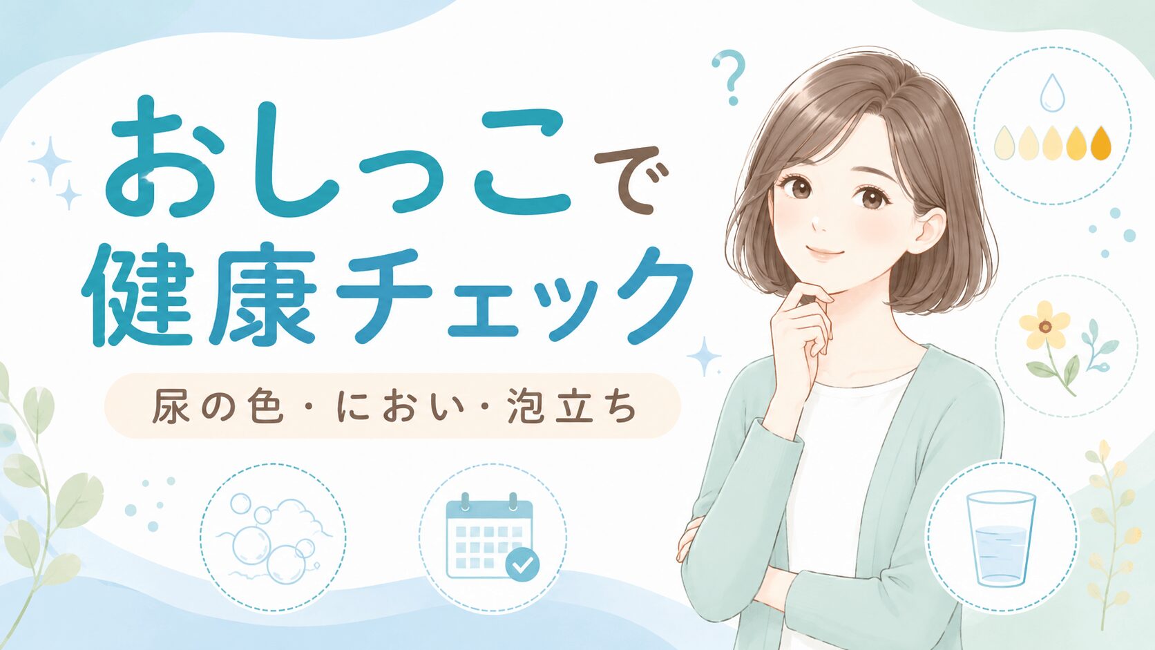 おしっこで健康チェック｜尿の色・におい・泡立ちを確認する女性のイラスト