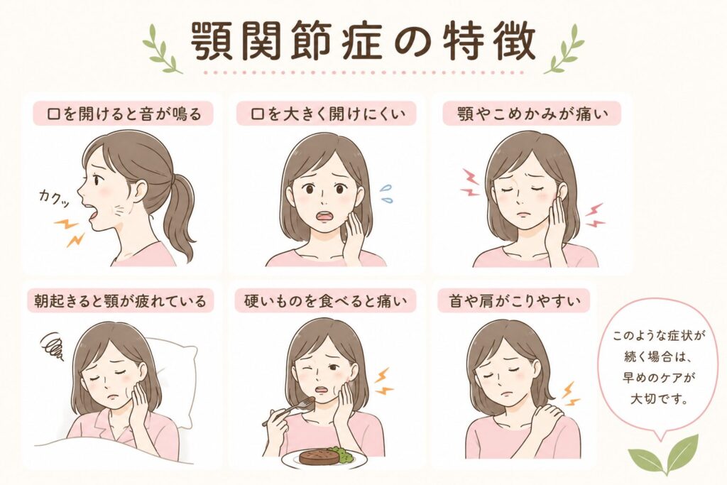 顎関節症の特徴などを説明したイラスト
