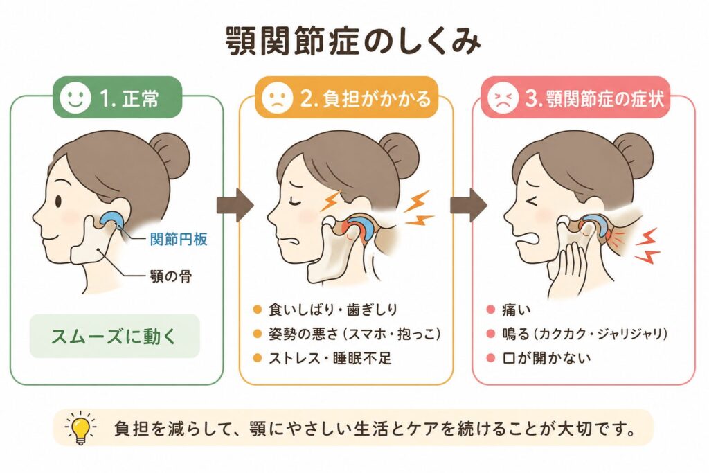 顎関節症のしくみの説明図