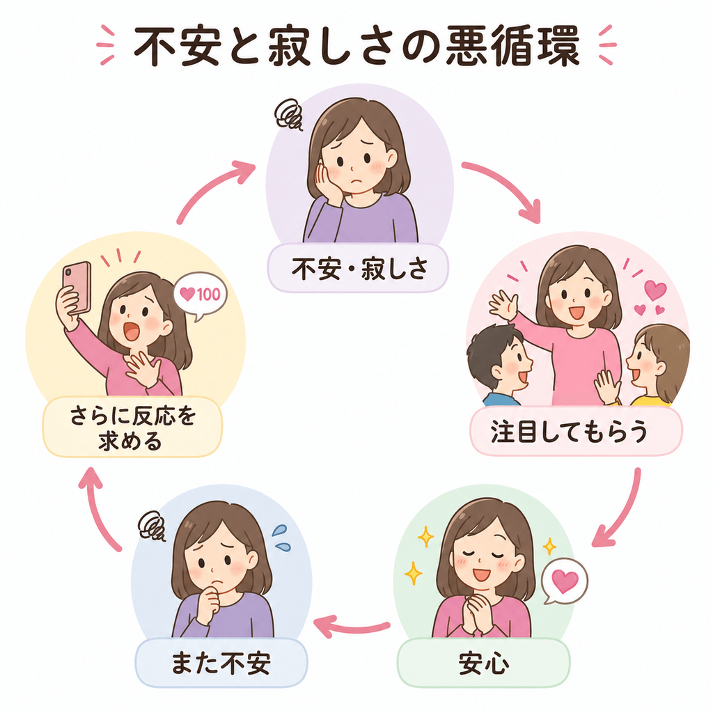 演技性パーソナリティ障害|不安や寂しさから注目を求め一時的に安心する悪循環