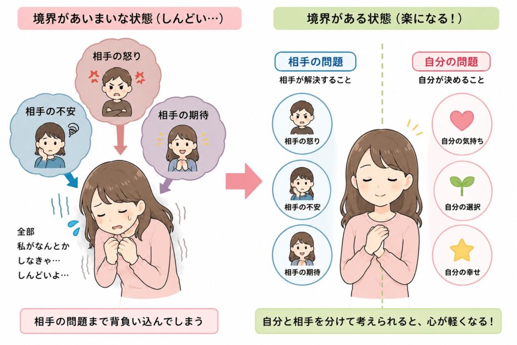 相手の問題と自分の問題を分ける境界（バウンダリー）の考え方を示したイラスト