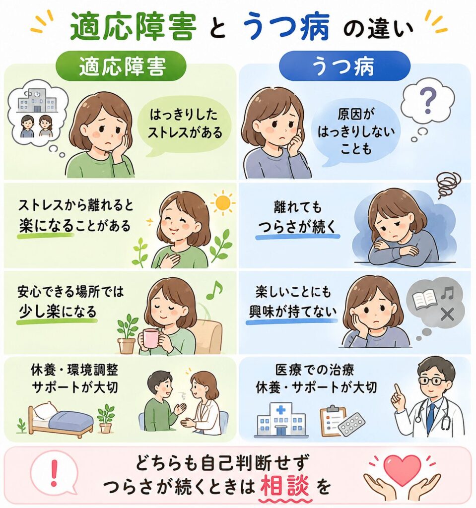 適応障害とうつ病の違いをわかりやすく比較した一覧表
