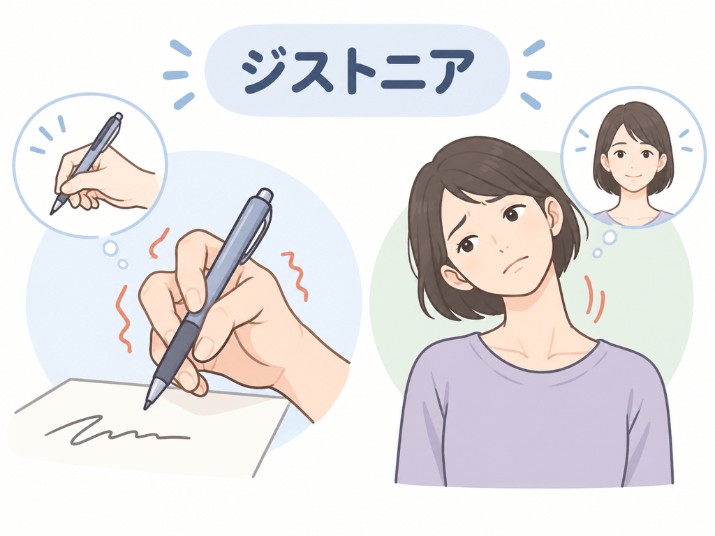 ジストニアによる手や首の動かしにくさのイメージ