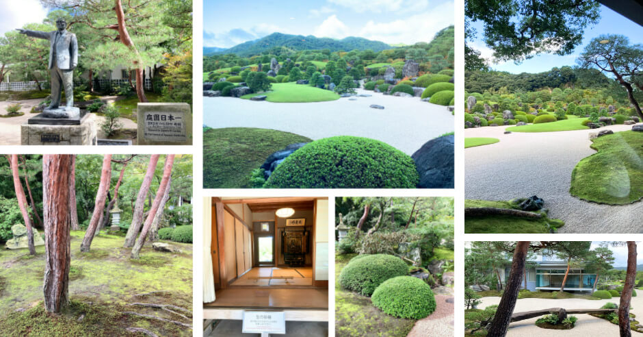 足立美術館の館内写真。2003年以来連続日本庭園日本一。「庭もまた一幅の絵画である」という信念にもとずき創設者の足立全康氏の言葉を、庭園を「生きた絵画」として維持管理している。
