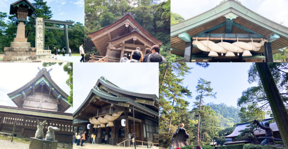 朝日が差し込む出雲大社の大鳥居。早朝の静けさが心地よい