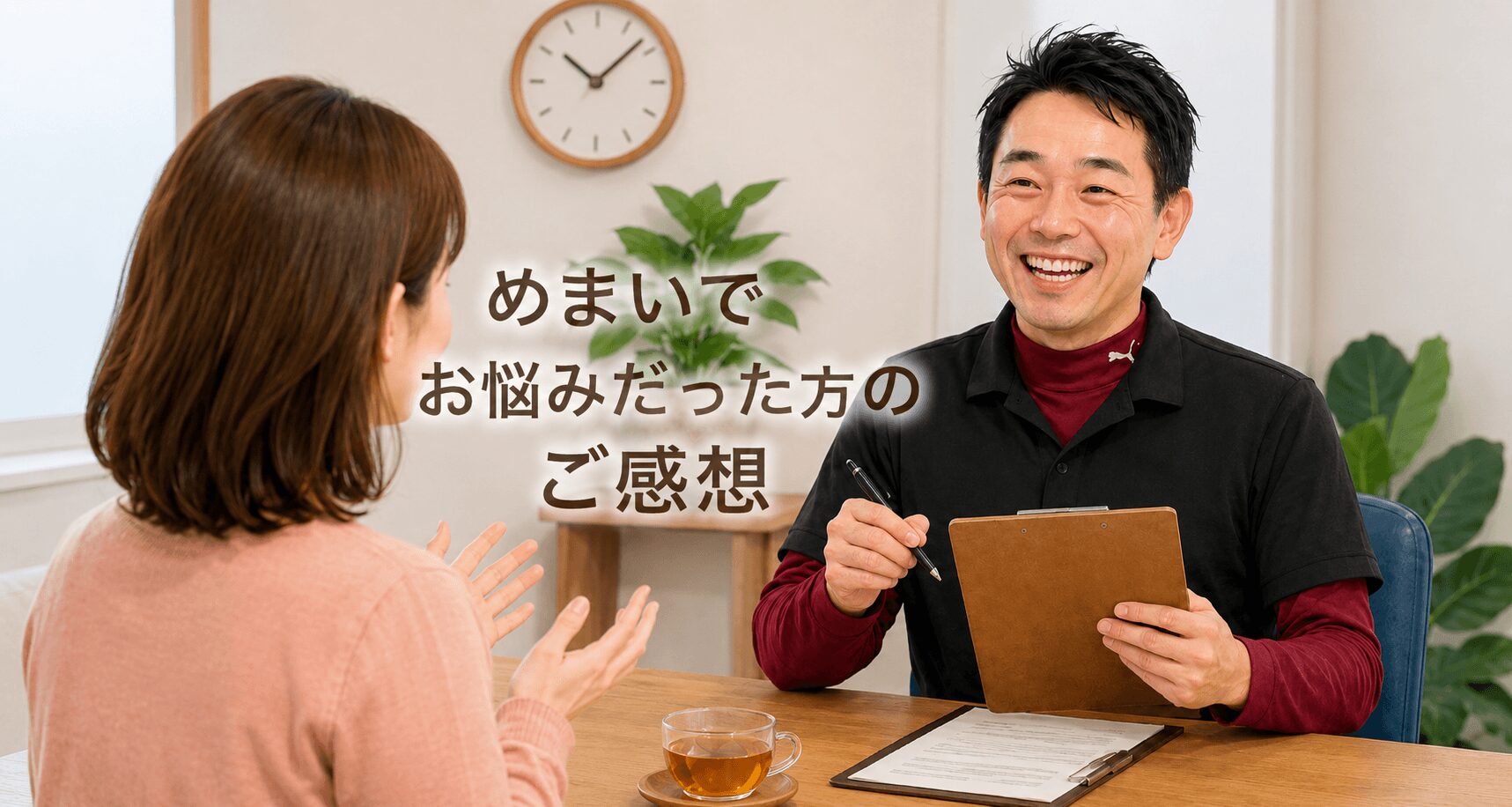 東大阪市のおおくま整骨院で、めまいやふらつきについて相談する女性のイラスト