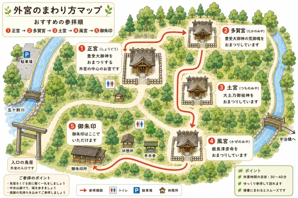 伊勢神宮外宮の参拝順がわかる境内マップ